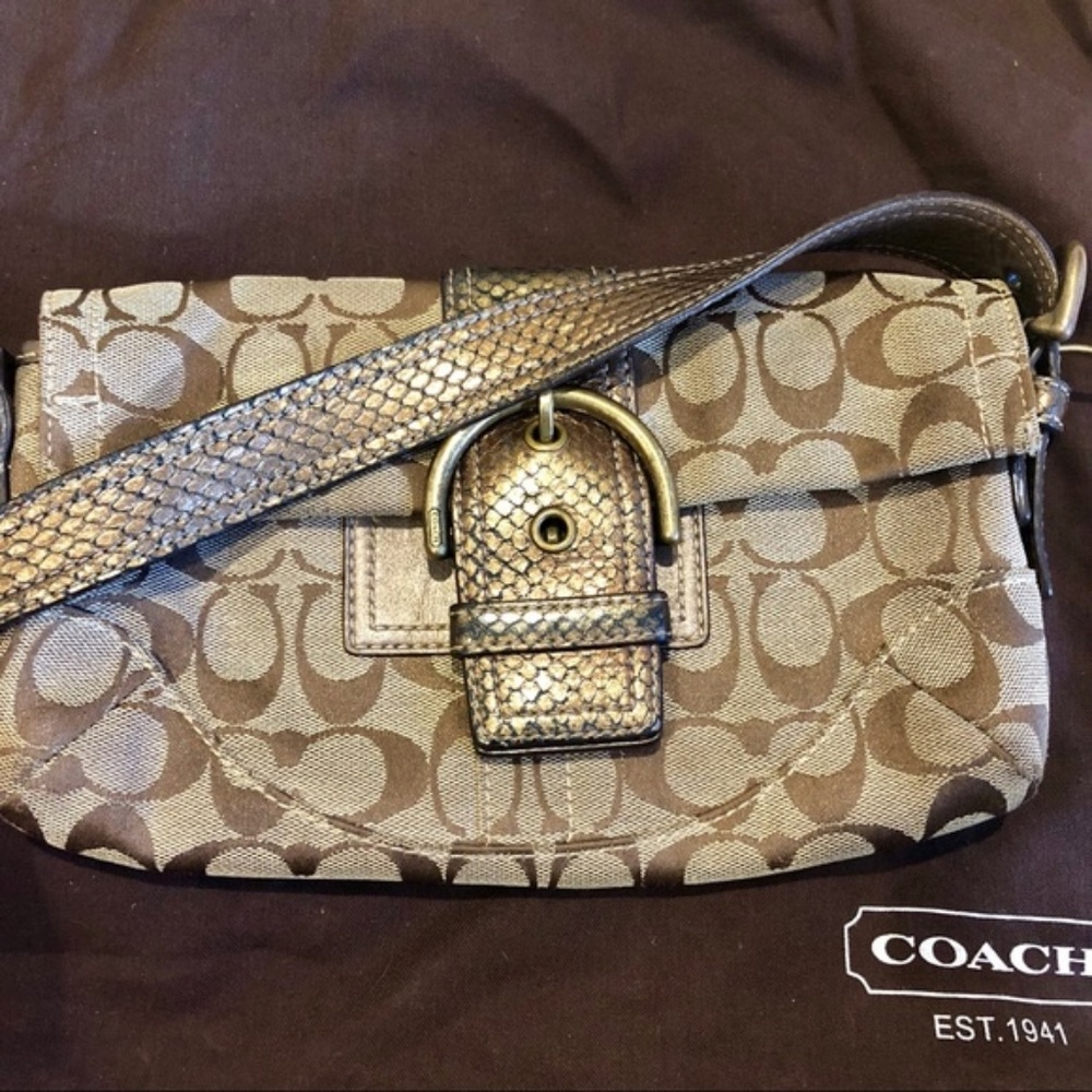 Coach Bronze Metallic Snakeskin Accent Purse